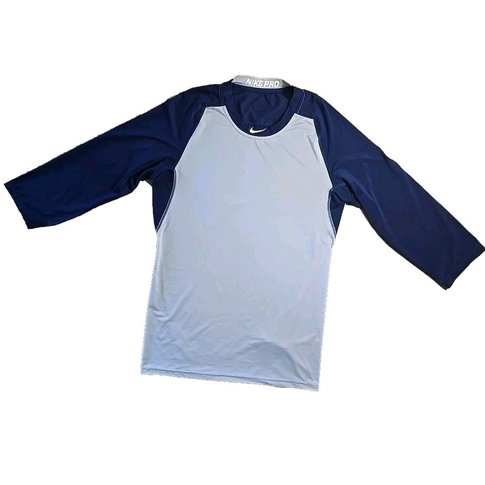 Nike Pro MLB Mens Small Baseball Compression Shirt 3/4 Sleeve Navy Gray 880659